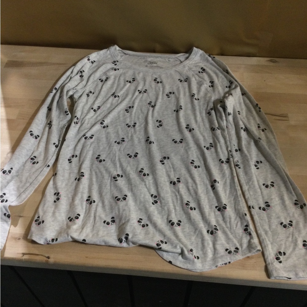 Justice Light Gray Panda Pattern Long Sleeve Tee